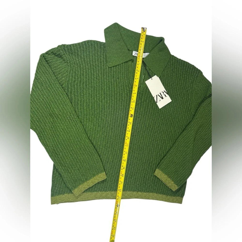 Zara Green Open-Knit‎ Polo Sweater Size S - New with Tags
